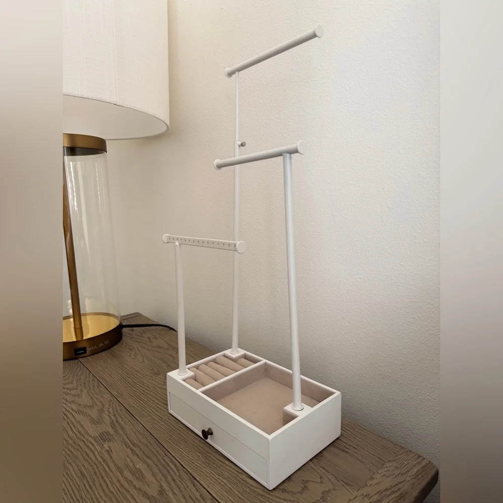 White Tiered Jewelry Organizer with Drawer